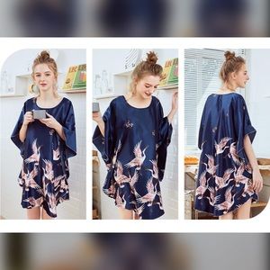 🌸 Blue Bird Print Kimono Sleepwear